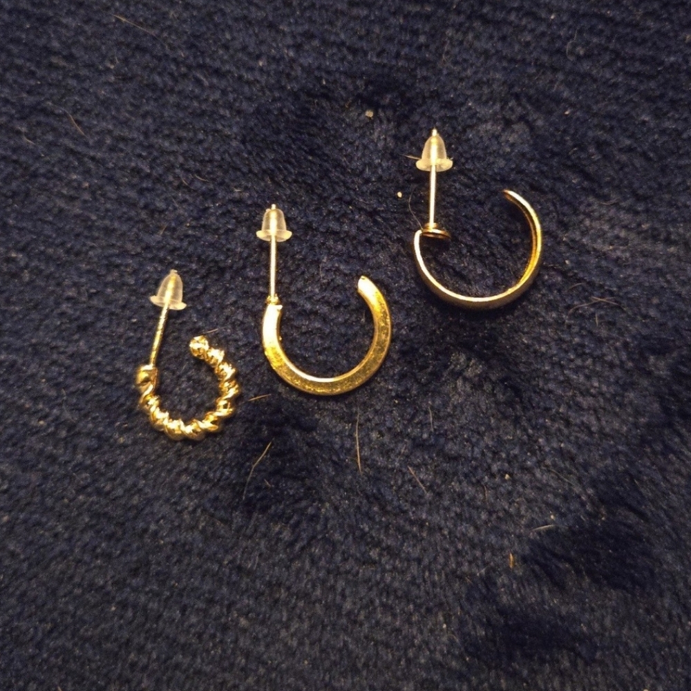 Set of 3 unique design, 14kt gold plated hoop earings...25012, 25013, 25014